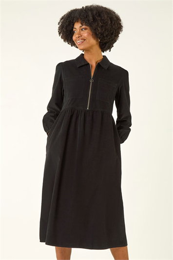Corduroy Zip Detail Midi Dress 14799608