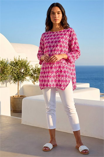 Cotton Geometric Pocket Longline Tunic Top 20153572