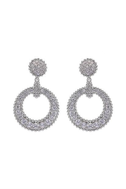 Metallic Silver Colored Circular Drop Earrings