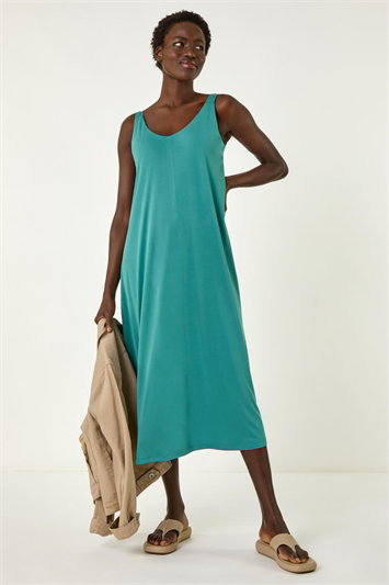 Green Strappy Jersey Midi Dress