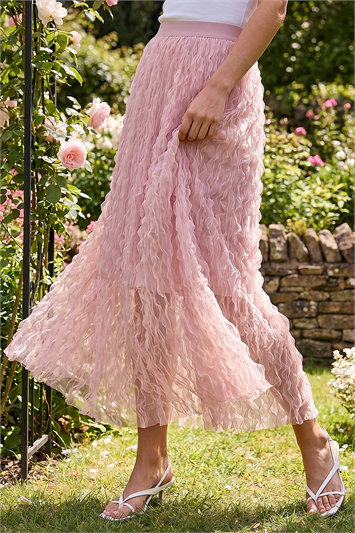 Pink Textured Mesh Skirt