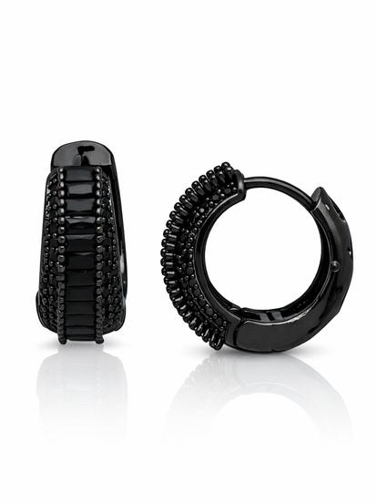 Black Baguette Pavé Hoop Earrings