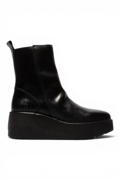 Black Womens Leather Ankle Boots-Heij271