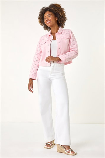 Cotton Blend Broderie Sleeve Jacket 15027372