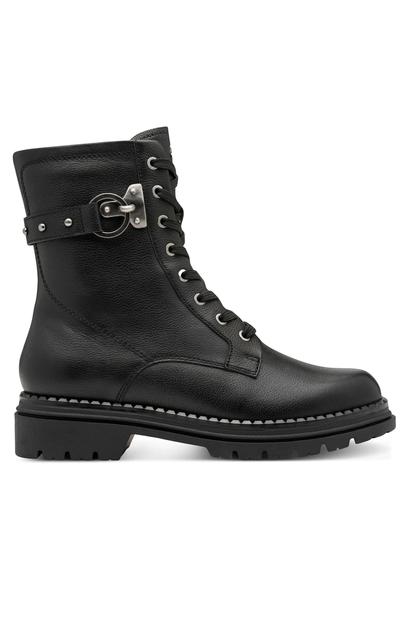 Black Tamaris Womens Black Leather Combat Boot