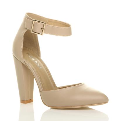 Black High Heel Ankle Strap Pointed Toe Court Shoes