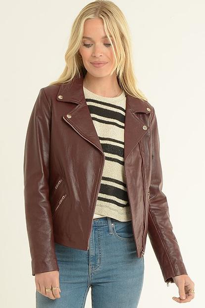 Black 'Celia' Leather Fashion Biker Jacket Women Coat