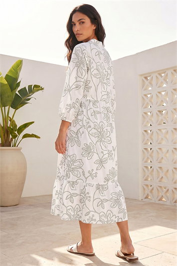 Floral Puff Print Buttoned Midi Dress 14886340
