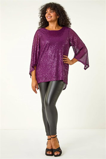 Curve Sequin Flared Sleeve Top 19238074