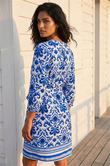 Abstract Border Print Shirt Dress 14478980