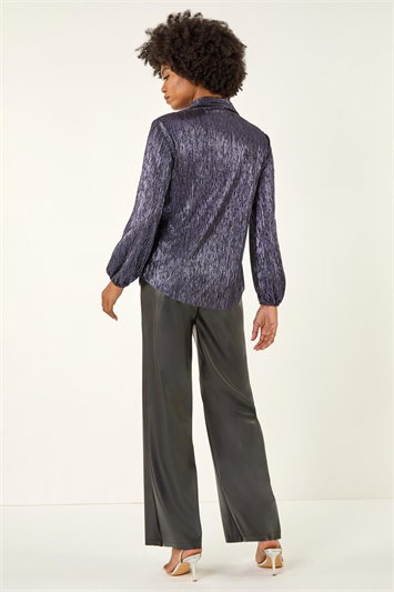 Foil Plisse Button Through Blouse 10134554