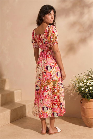 Floral Print Tie Front Midi Dress 14728472