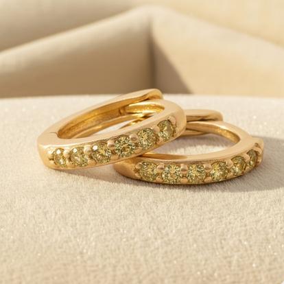 Green Peridot August Birthstone Small Huggie Hoop Earrings