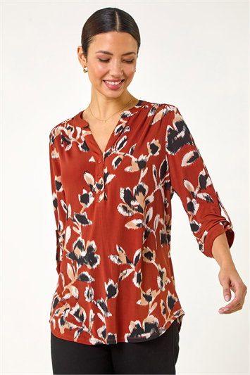Red Blurred Floral Print Shirt
