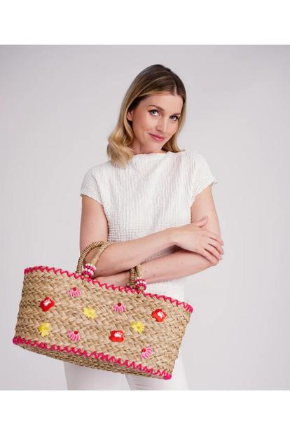 Pink Kaylee - Straw Beach Basket