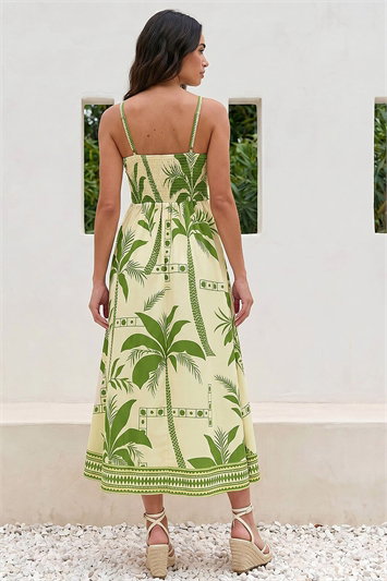 Strappy Palm Print Midi Dress 14899134
