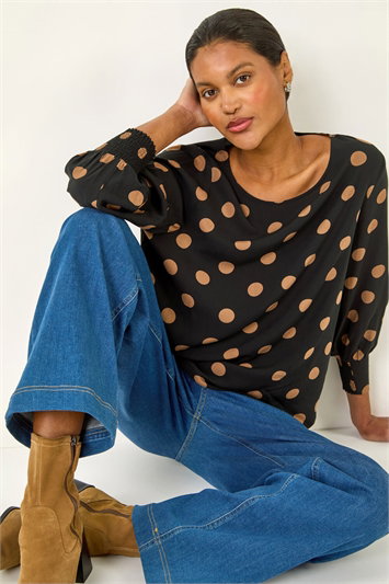Black Spot Print Tunic Top