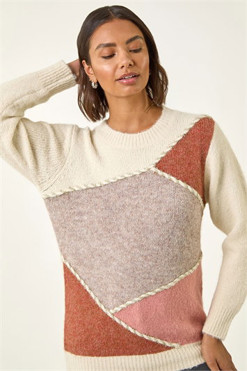 White Patch Work Knit Jumper