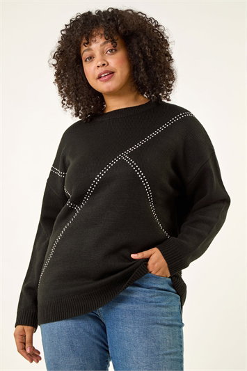 Black Curve Hotfix Knit Jumper