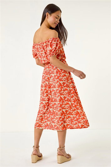 Petite Ditsy Bardot Midi Dress 14709722