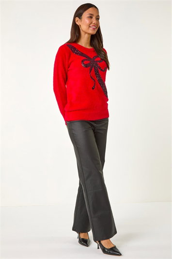 Sequin Bow Detail Festive Jumper 16157378