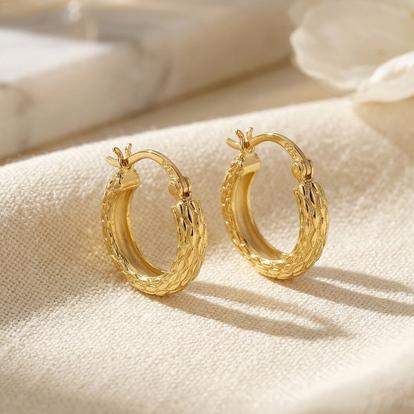 Metallic Elegant Gold Plated Basket Weave Hoop Earrings