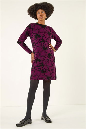 Jacquard Heart Knit Dress 14778376