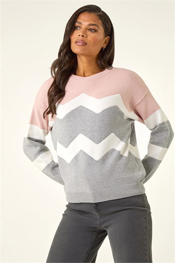 Pink Zig Zag Contrast Jumper