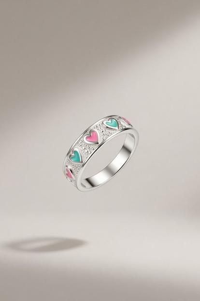 Metallic Adjustable Silver Colourful Hearts Band Boho Midi Band Dainty Toe Ring
