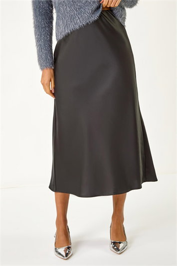 Black Woven Satin Skirt