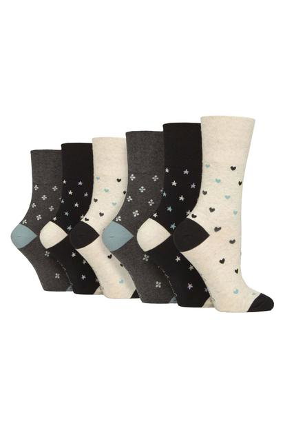 Blue 6 Pairs Patterned Non-Binding Cotton Socks