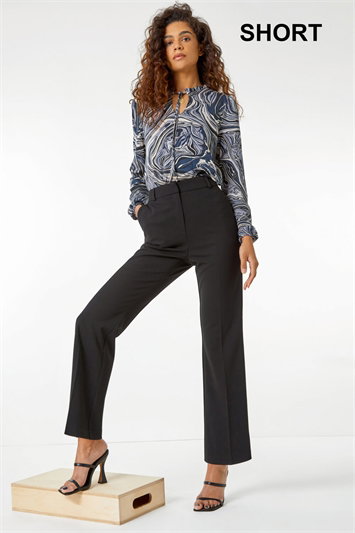 Black Short Bootcut Stretch Trousers