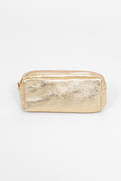 Green Metallic Italian Leather Cosmetic Bag