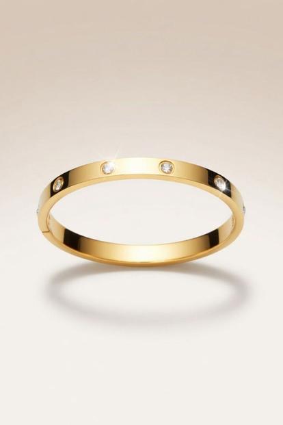 Metallic Stainless Steel Wide Crystal Zircon Oval Geometric Open Split Cuff Bangle