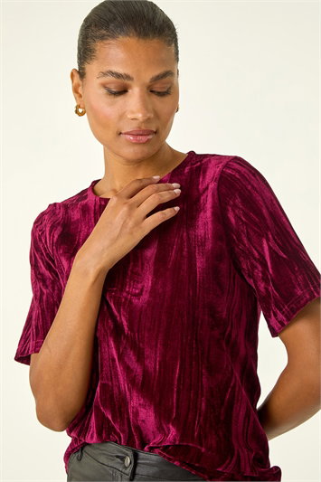 Red Pleated Velvet Stretch Top