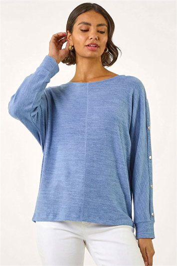 Blue Buttoned Stretch Jersey Top