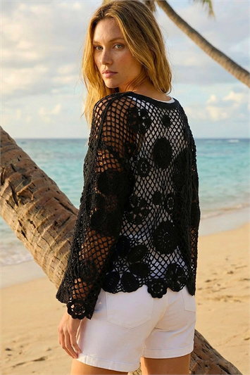 Floral Open Crochet Knit Tunic 16343308