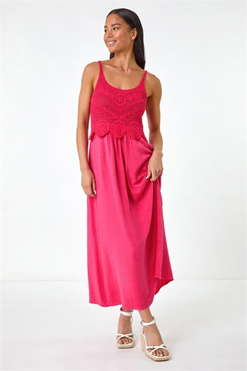 Petite Crochet Contrast Midi Dress 14653817