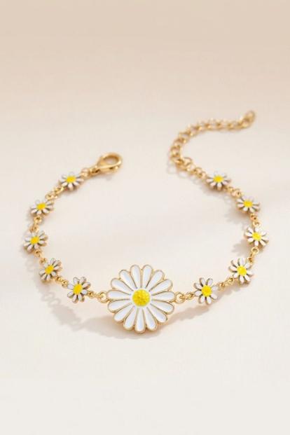 White Sun Flower Charms Summer Indie Boho Daisy Floral Adjustable Bracelet