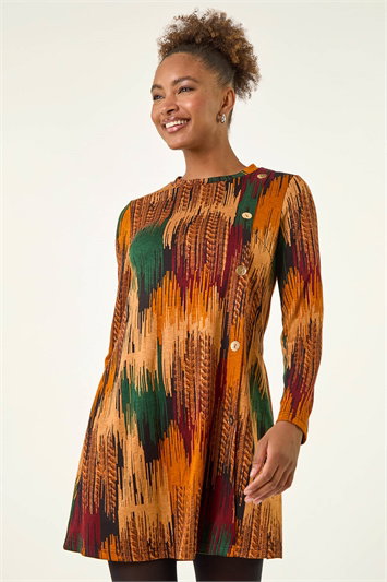 Metallic Abstract Side Buttoned Dress