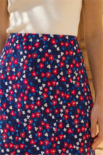 Yellow Daisy Print A-Line Stretch Skirt | Roman UK