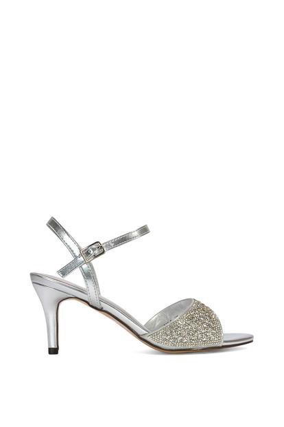 Black 'Kim' Ankle Strap Mid Stiletto Peep Toe Diamante Sparkly Heels