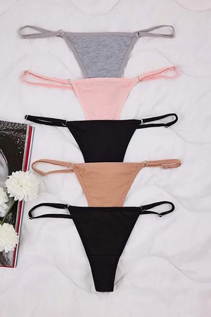 Multi 5 Pack Plain Adjustable Strap Thong Briefs