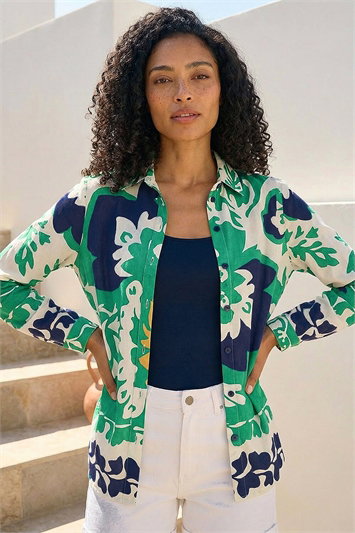Green Border Print Buttoned Shirt