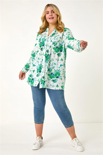 Curve Floral Print Pintuck Blouse 10143534