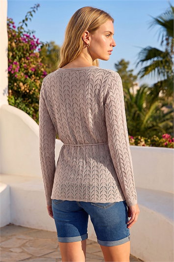 Pointelle Tassel Detail V-Neck Knit Top 16111059