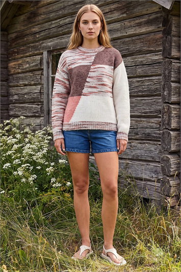 Textured Colour Block Knit Jumper 16352962
