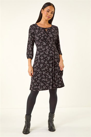 Petite Paisley Print Tie Front Dress 14897208