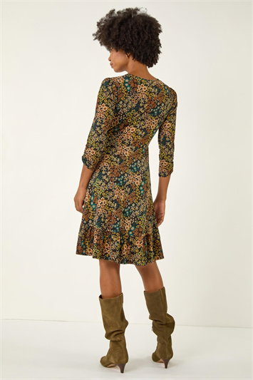 Floral Print V-Neck Stretch Dress 14777991