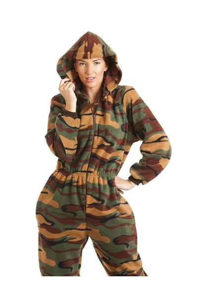 Green All In One Camouflage Print Hooded Fleece Onesie